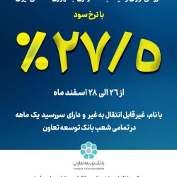 آغاز فروش اوراق ودیعه بانک مرکزی در بانک توسعه تعاون با نرخ 27.5 درصد